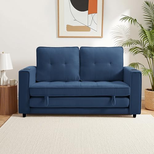 Loveseat Sleeper Sofa Bed Convertible Futon Couch Dark Blue Y2868