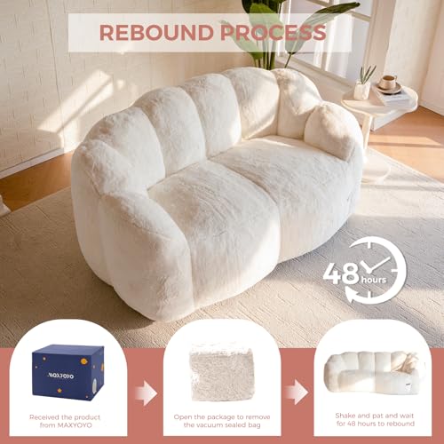 MAXYOYO Floral Shaped Bean Bag Sofa for Adults, Faux Fur, Beige M8911