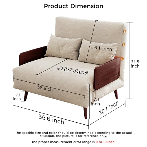 Convertible Chair Bed Sleeper for Adults with Wooden Arms, Linen G638