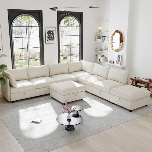 Oversized Modular Sectional Sofa with Movable Ottomans, U-Shaped Chenille J2923
