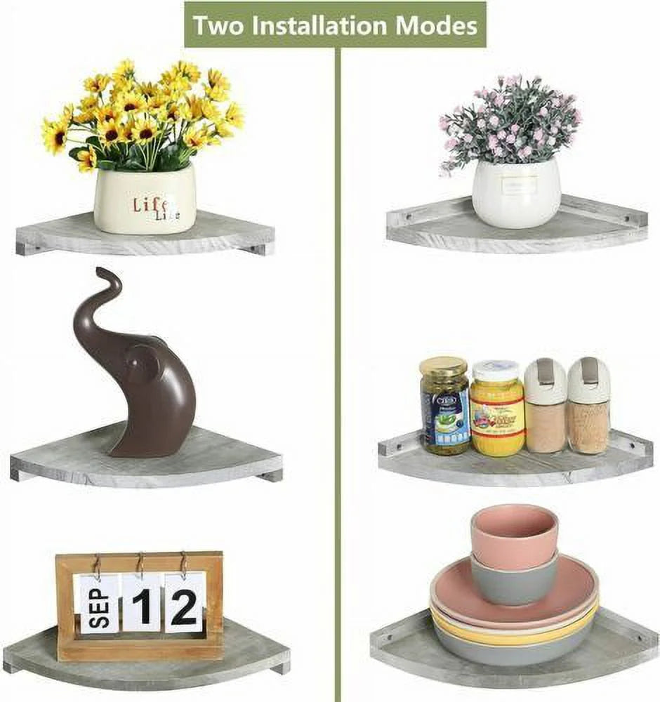 Corner Floating Shelves Wall Mounted Wood Rustic White Set of 3 X505
