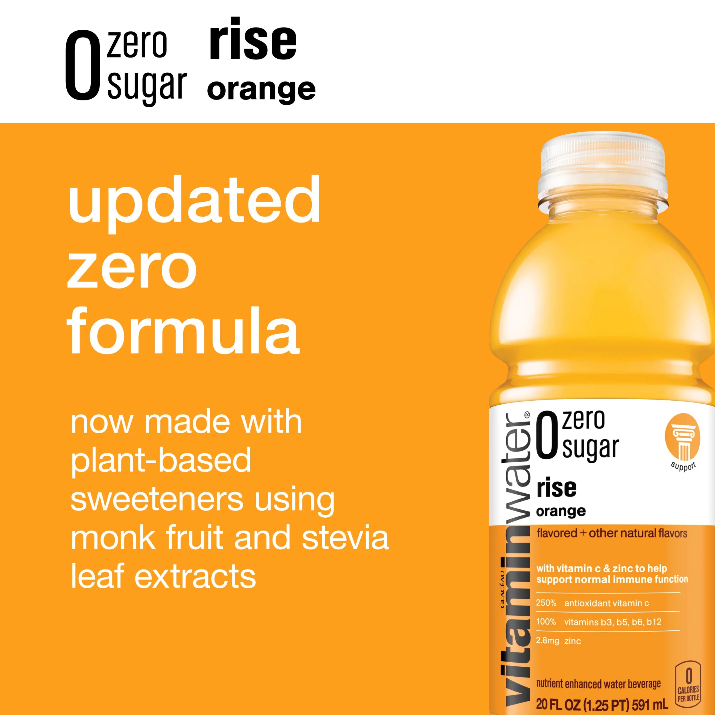 Vitaminwater Zero Sugar Rise Electrolyte Enhanced Water, Orange, 20 fl oz, 12 Pack M978043