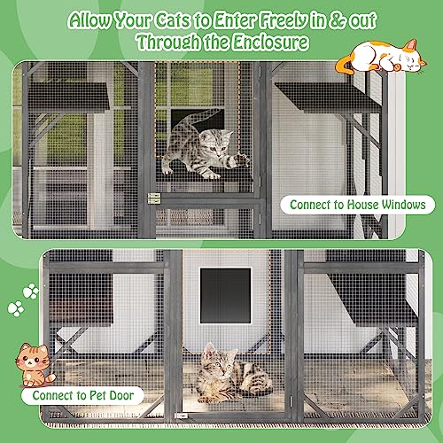 Tangkula Catio Outdoor Cat Enclosure Large 72 Inch Tall Wooden Cat House with Weatherproof Roof W864