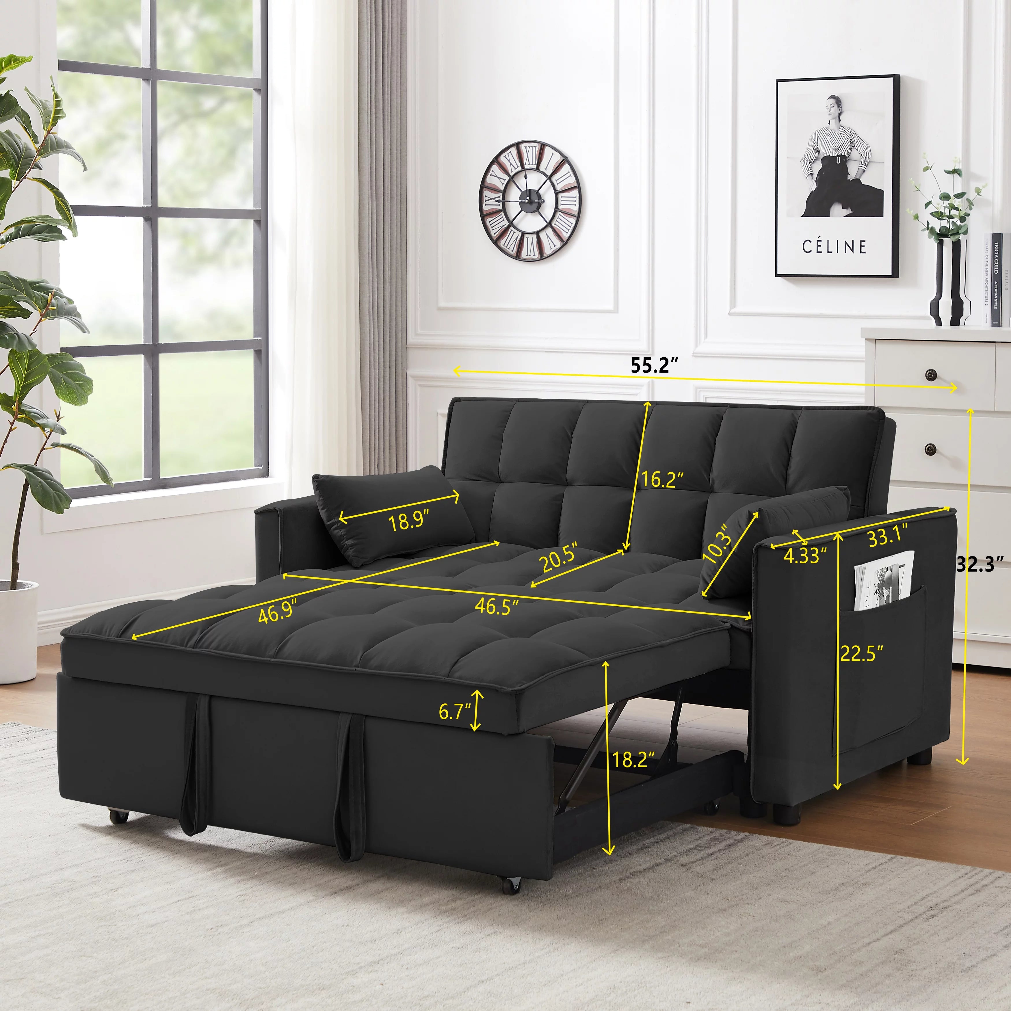 Hombay Modern Velvet Pull Out Convertible Sofa Bed with Reclining Backrest E65595