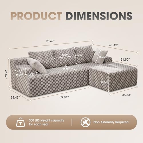 Modular Sectional Sofa L-Shape Couch with Oversized Chaise, Grey Stripe I49459