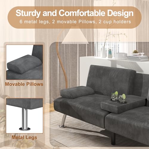 Shahoo Modern Linen Upholstered Convertible Futon Sofa Bed with Removable Armrests M32266