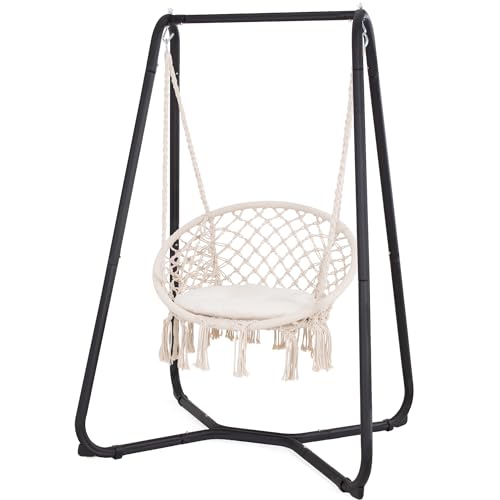 SUNCREAT Hammock Chair with Stand, Heavy Duty, 330 lbs Capacity, Grey Q865810