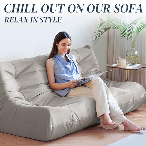 Bean Bag Chair for Adults Suede Microfiber Fireside Floor Chair 3-Seater Beige F151744