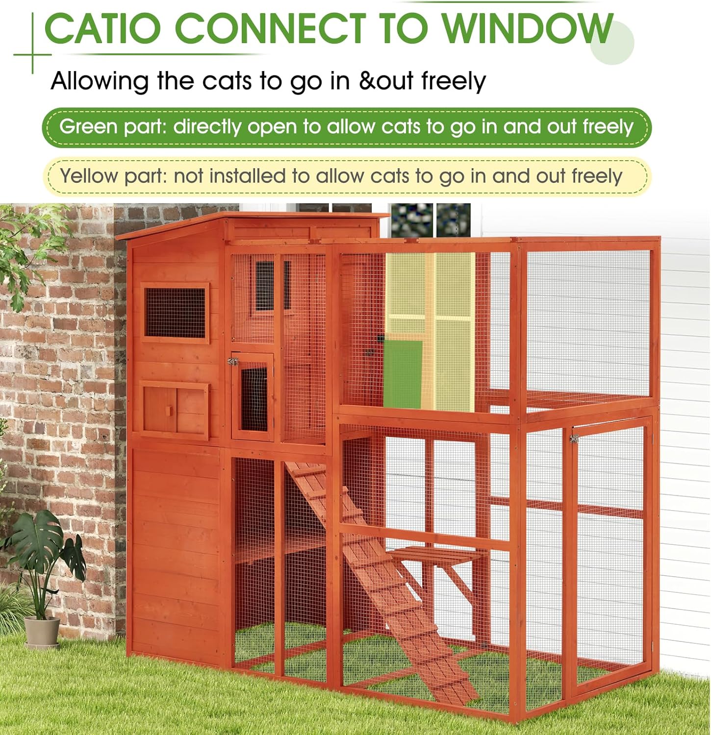 Esright Cat Catio Large Outdoor Cat Enclosure Wooden Walk-in Cage with Platform R49998