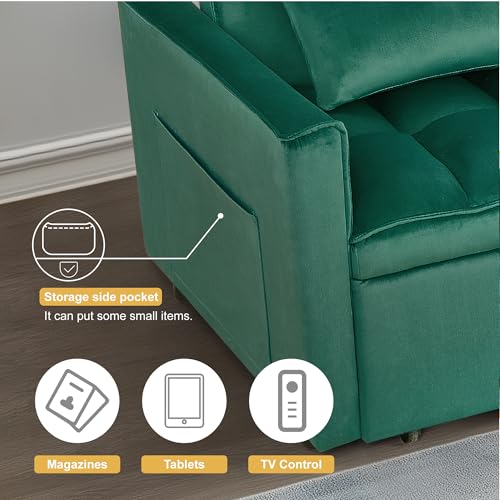 3 in 1 Sleeper Sofa Bed with Side Pocket, Black Convertible Futon Couch W34330