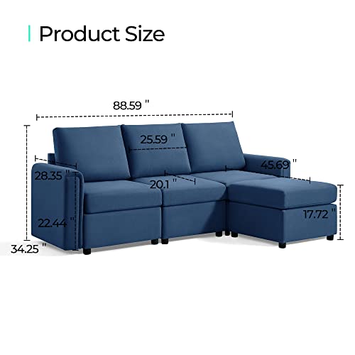 LINSY HOME Modular U Shaped Sectional Sofa with Storage, Blue M8981