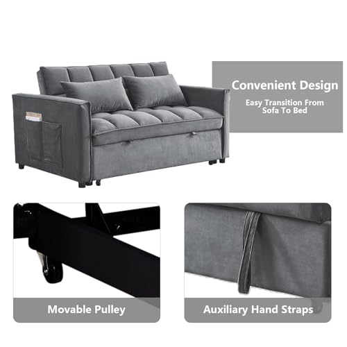 3 in 1 Convertible Sleeper Sofa Bed Futon with Adjustable Backrest, Velvet, Black Q74350