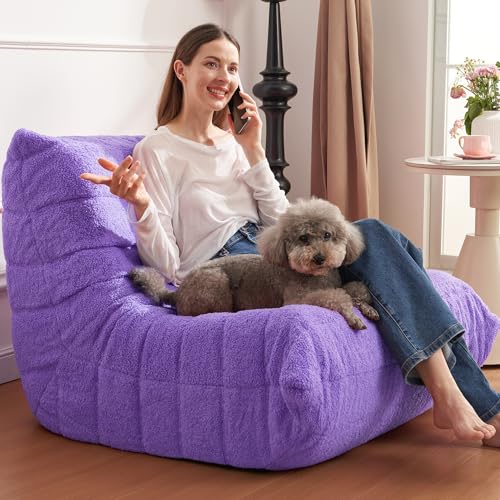 Bean Bag Chair Big Sofa for Adults with Memory Foam, Black Plush A2357