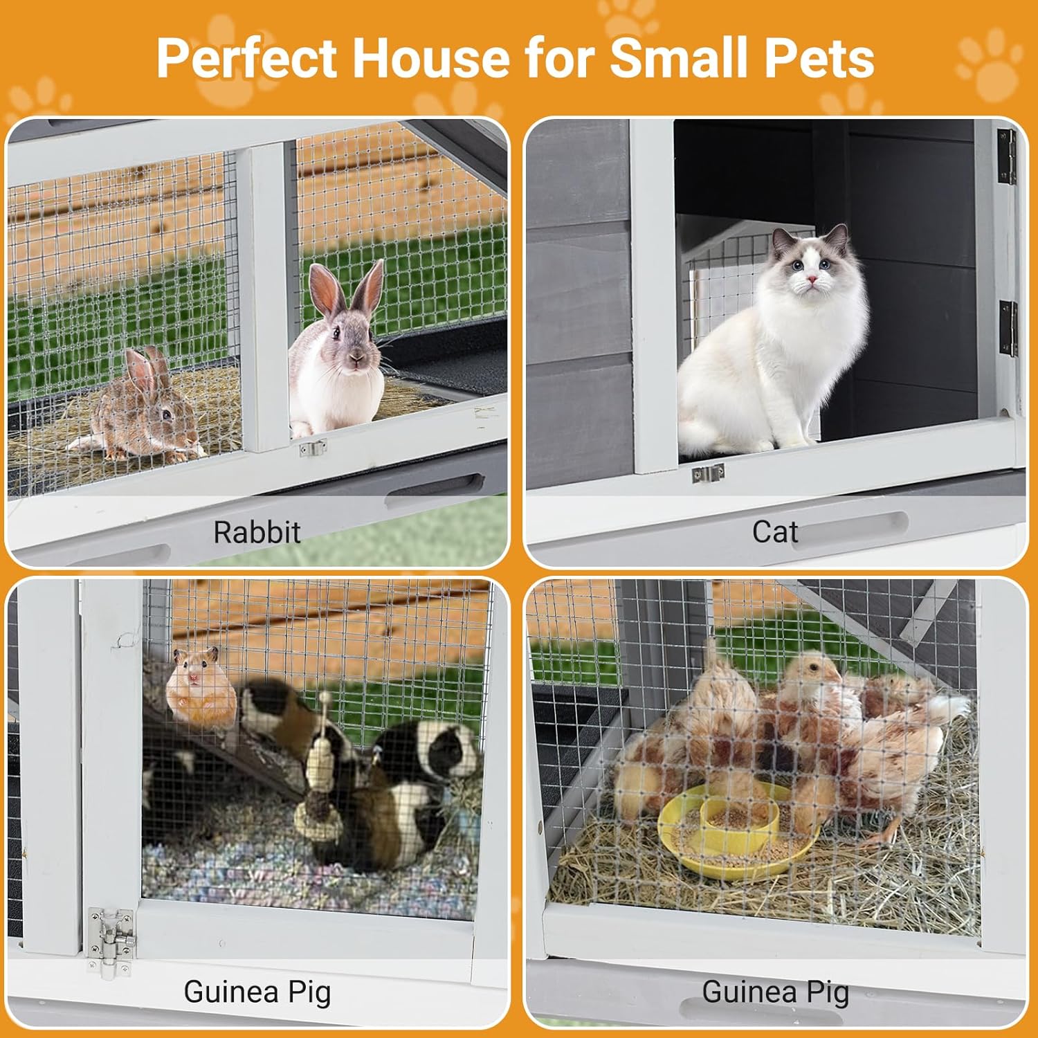 Gravee Two Floors 62" Wooden Waterproof Bunny Hutch Rabbit Cage with Stairs and Cleaning Tray M20193