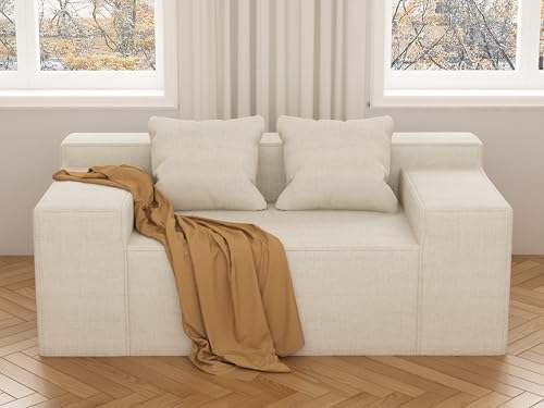 Modern Loveseat Sofa Couch in a Box with 2 Pillows, Cat-Scratch Resistant Linen, Grey F539394