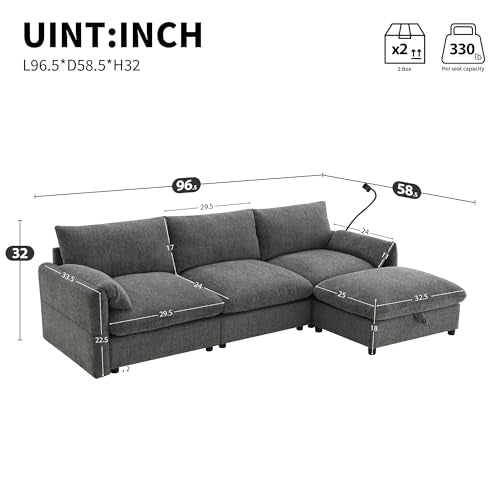Oversized Modular Sectional Sofa with Movable Ottoman E909