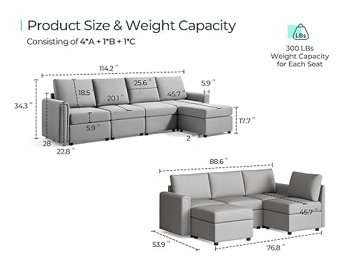 LINSY HOME Modular U Shaped Sectional Sofa with Storage, Blue M8981