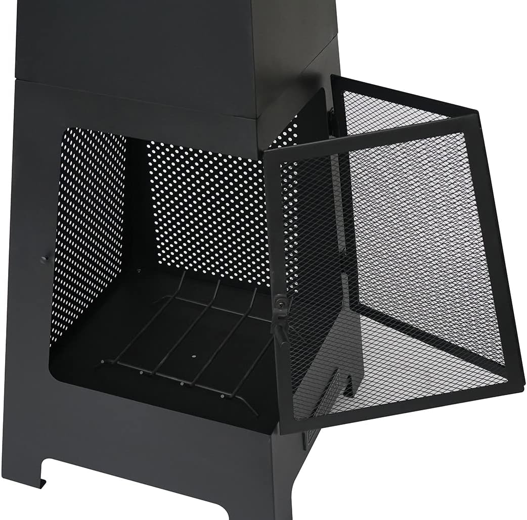 BLACK + DECKER Steel Woodburning Pyramid Chiminea Outdoor Fireplace with Hinged Doors U1640
