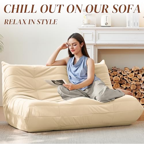 Bean Bag Chair for Adults Suede Microfiber Fireside Floor Chair 3-Seater Beige F151744