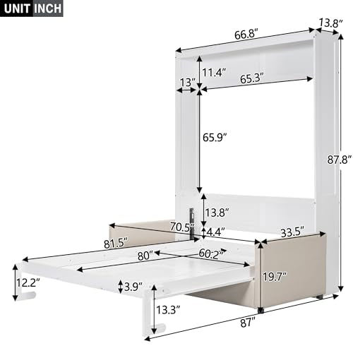 Ball & Cast Murphy Bed Queen Size with Cushion, White B692