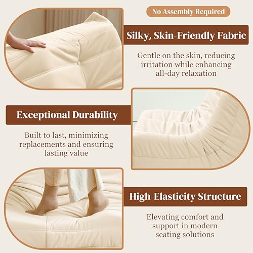 Bean Bag Chair for Adults Suede Microfiber Fireside Floor Chair 3-Seater Beige F151744
