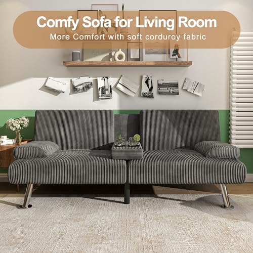 Shahoo Modern Linen Upholstered Convertible Futon Sofa Bed with Removable Armrests M32266