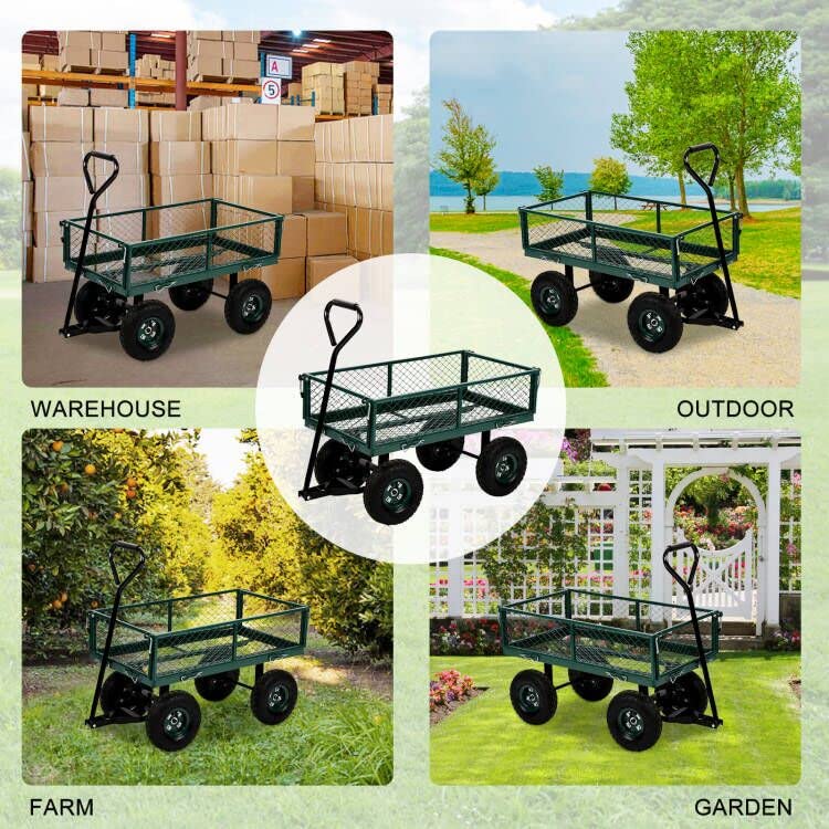Garden Carts Utility Wagon 400lb Capacity Steel Frame 10in Tires Green N973829