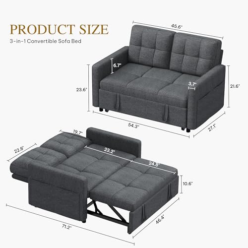 YITAHOME 55" Convertible Sofa Bed 3-in-1 Sleeper Sofa with Iron Frame, Grey L176893