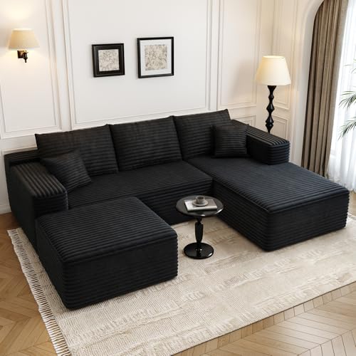 Cloud Modular Sectional Sofa with Ottoman, U Shaped, Black M332378