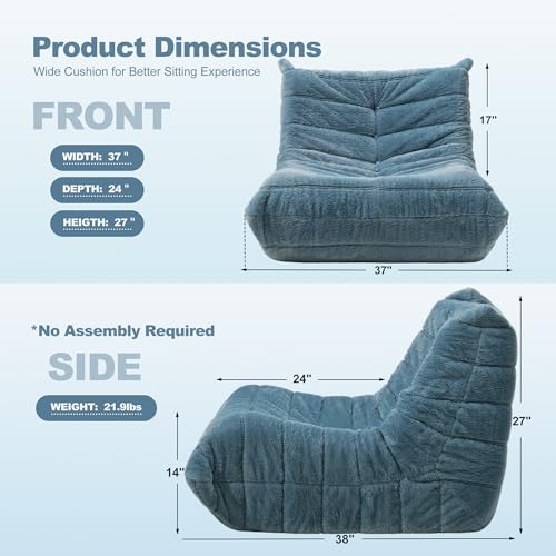 Bean Bag Chair Big Sofa for Adults with Memory Foam, Black Plush A2357