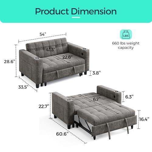 LINSY 3-in-1 Convertible Sofa Bed with Charging Station, Green E504001