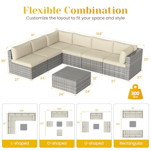 Outdoor Patio Furniture Set with Glass Tea Table, PE Rattan Wicker, Grey V687