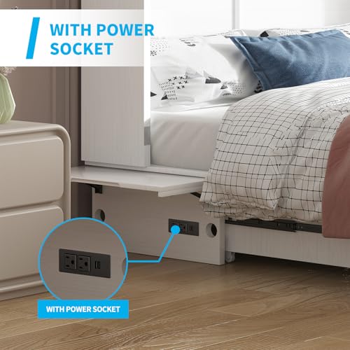 Mjkone Queen Size Murphy Bed with Tri-Folding Mattress and Charging Station N4725