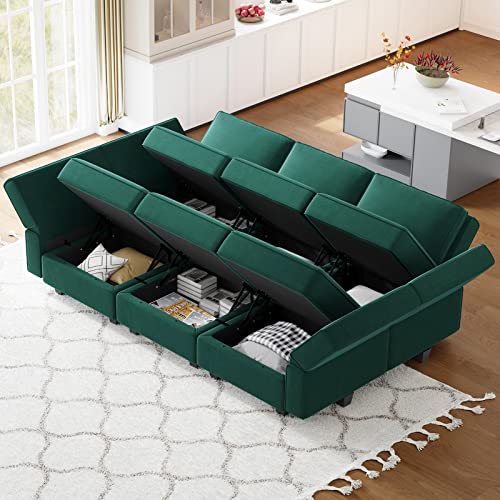 Belffin Modular Velvet Sectional Sofa with Chaise Lounge and Storage, Grey T418154