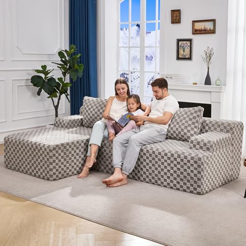 Modular Sectional Sofa L-Shape Couch with Oversized Chaise, Grey Stripe I49459