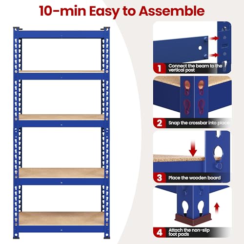 Yaheetech 5-Tier Heavy Duty Garage Shelving Unit, Adjustable Metal Storage Rack, Blue J339478
