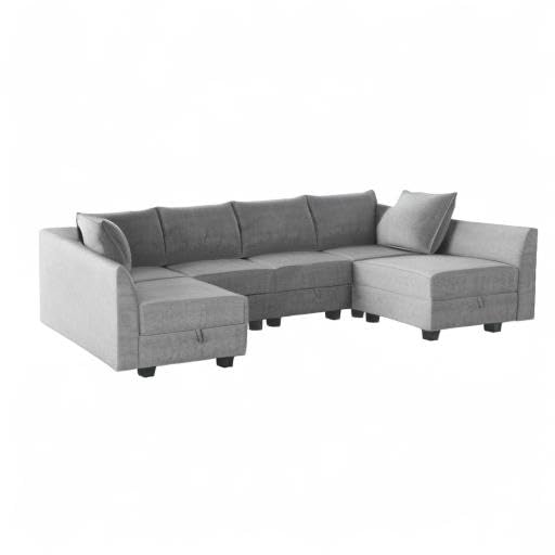 HONBAY Modular Sectional Sofa U Shaped with Storage, Grey G638