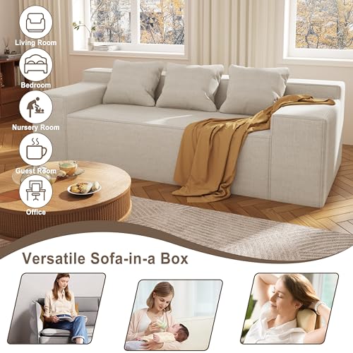 Modern Loveseat Sofa Couch in a Box with 2 Pillows, Cat-Scratch Resistant Linen, Grey F539394