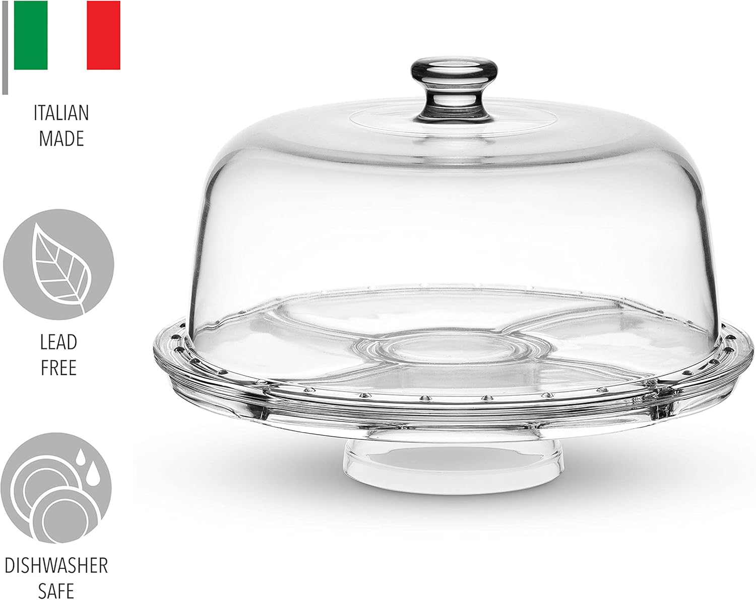 Godinger Crystal Glass Cake Stand with Dome Lid, Made in Italy W473