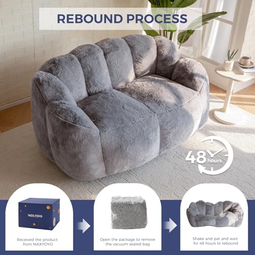 MAXYOYO Floral Shaped Bean Bag Sofa for Adults, Faux Fur, Beige M8911