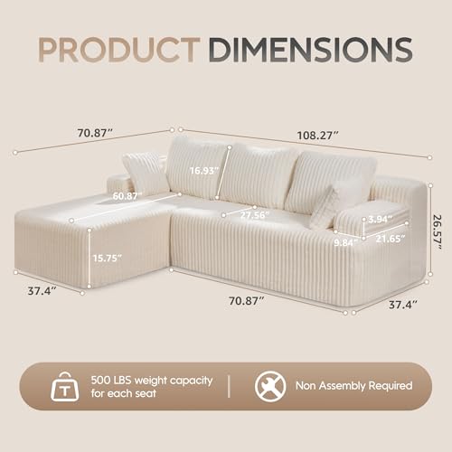 Modular Sectional Sofa L-Shape Couch with Oversized Chaise, Grey Stripe I49459