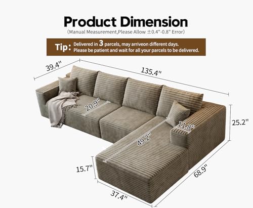 Cloud Modular Sectional Sofa with Ottoman, U Shaped, Black M332378