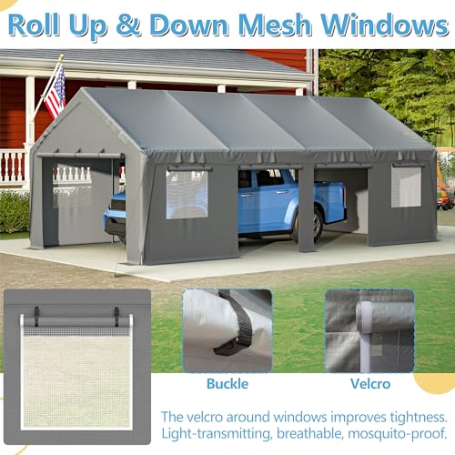 Carport 20x12ft 2-in-1 Portable Garage Heavy-Duty Waterproof with Ventilated Windows D99656
