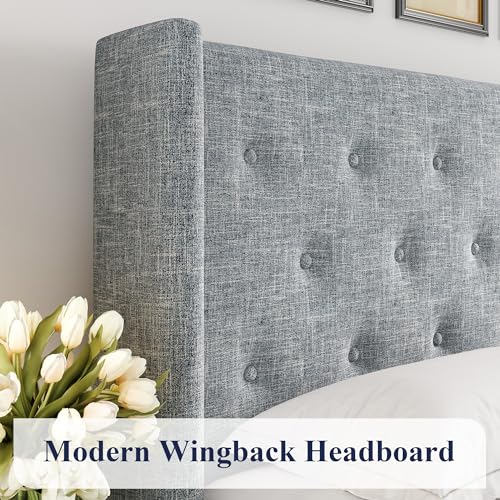 Allewie Full Size Lift Up Storage Bed with Wingback Headboard, Light Beige C85153