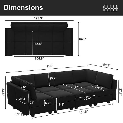 Belffin Modular Velvet Sectional Sofa with Chaise Lounge and Storage, Grey T418154
