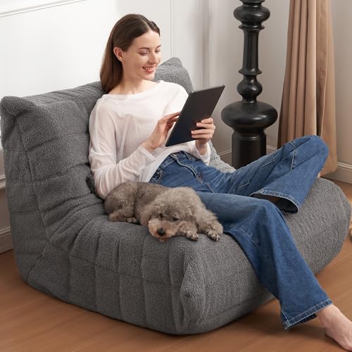 Bean Bag Chair Big Sofa for Adults with Memory Foam, Black Plush A2357