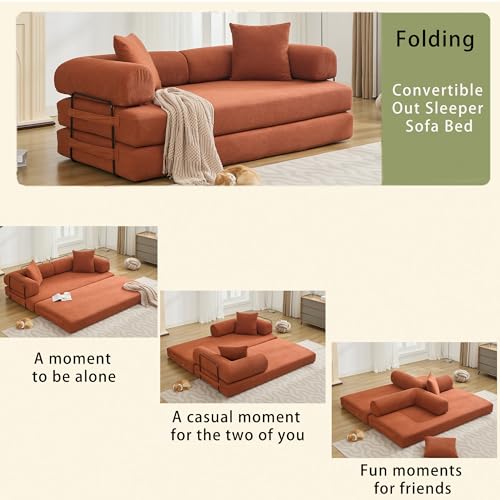 Corduroy Convertible Sleeper Sofa Bed with Pillow, Beige S401207
