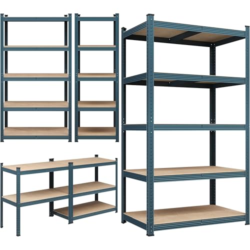 Yaheetech 5-Tier Heavy Duty Garage Shelving Unit, Adjustable Metal Storage Rack, Blue J339478