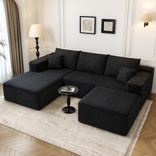 Cloud Modular Sectional Sofa with Ottoman, U Shaped, Black M332378