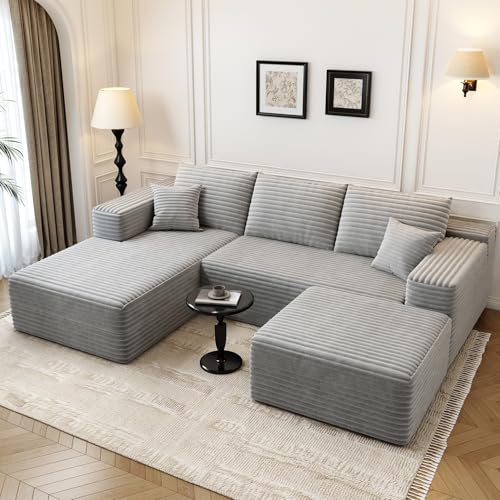 Cloud Modular Sectional Sofa with Ottoman, U Shaped, Black M332378